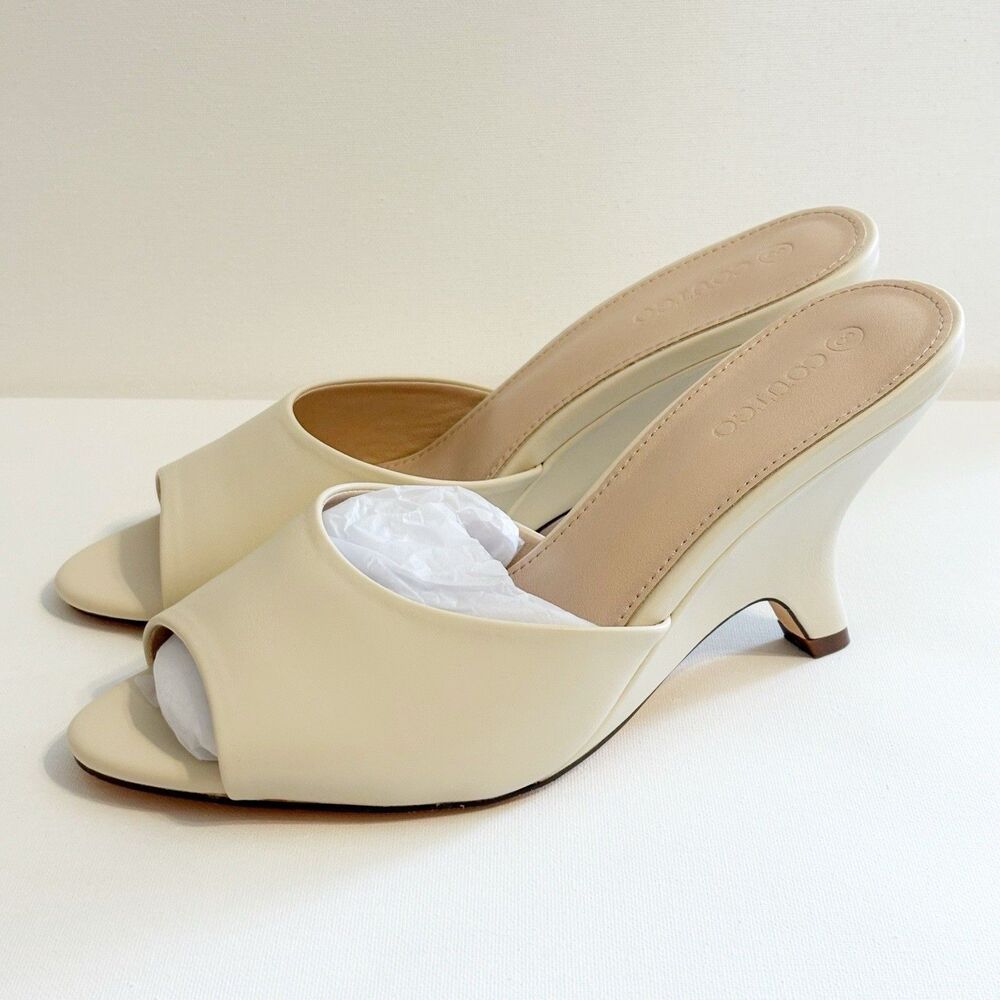 Open Toe Slides Heels Wedge Sandals Ivory Size 8 Summer Vacation Resort Wear - Picture 4 of 12